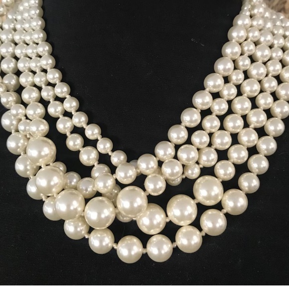 Vintage J Crew 5 Strand Twisted Hammock Necklace With Simulated Pearls. - Picture 3 of 7